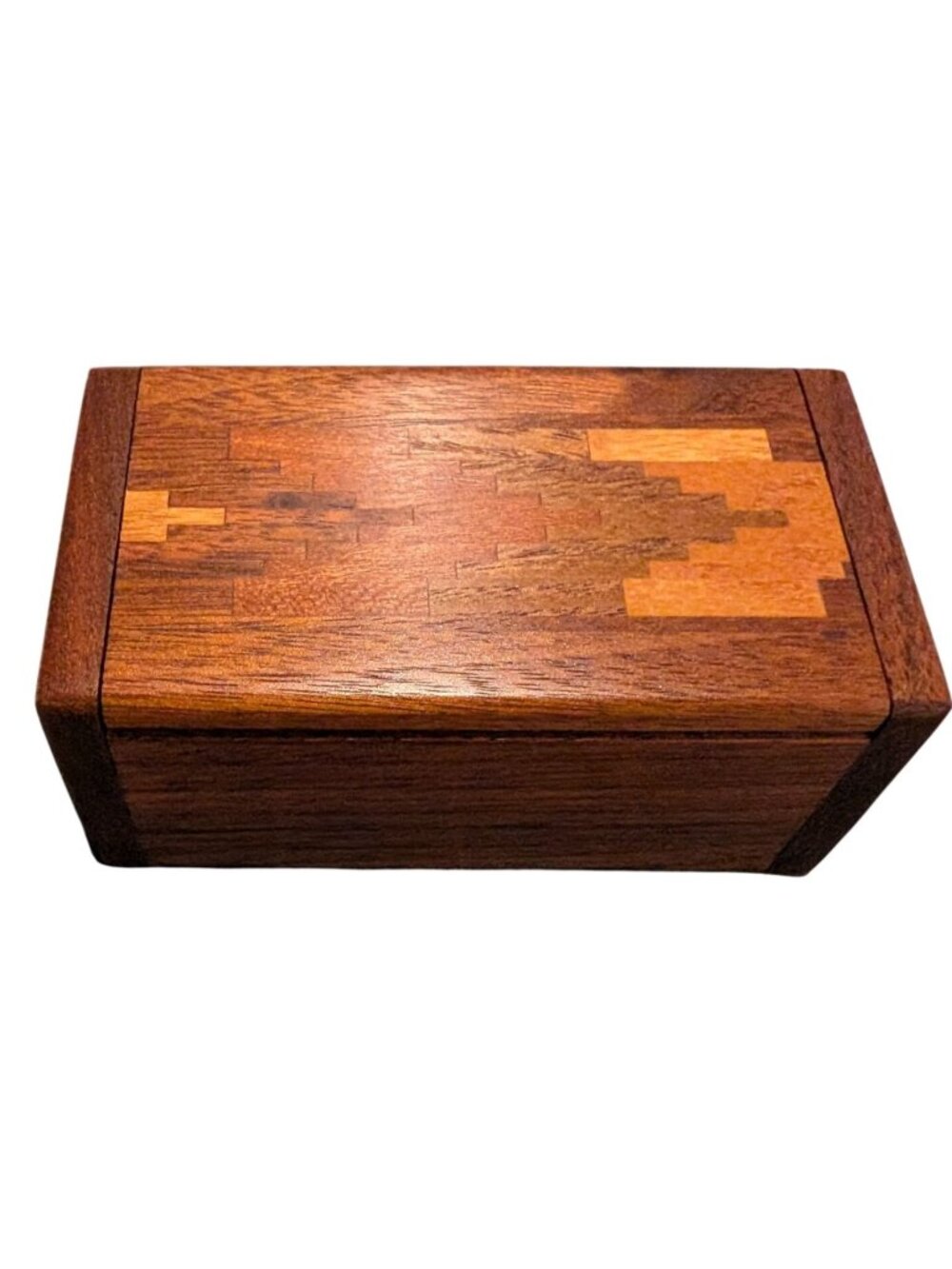 Douglas Stowe Signed Hand-Crafted Mixed Hardwood Inlay Box Southwest Den trinket